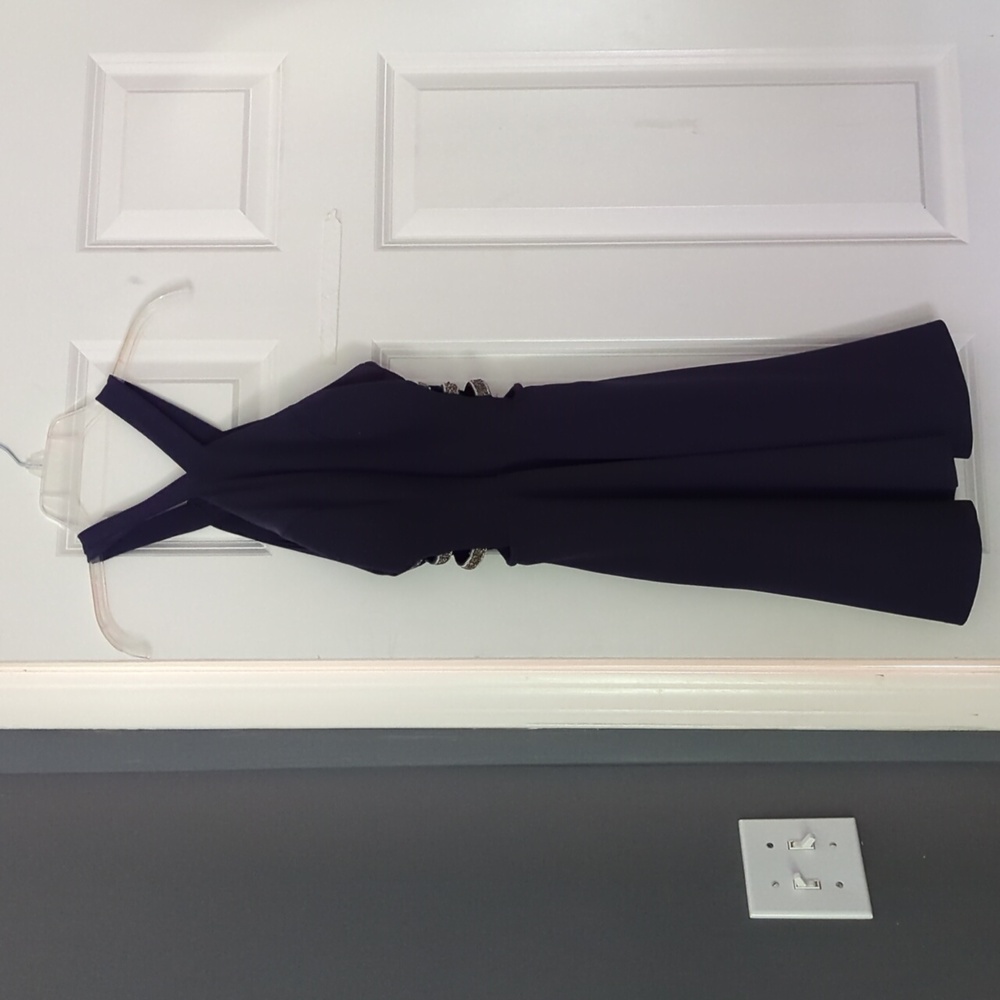 Navy blue party dress with rhinestone detail
